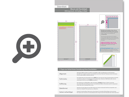 Product Bild block_mit_leimbindung_und_deckblatt__din_lang__25_blatt__4_0_farbig_einseitig_bedruckt